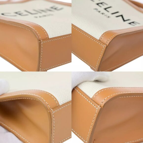 CELINE Logo Vertical Cabas 2Way Mini Hand Tote Bag Canvas Leather Brown - Picture 12 of 16